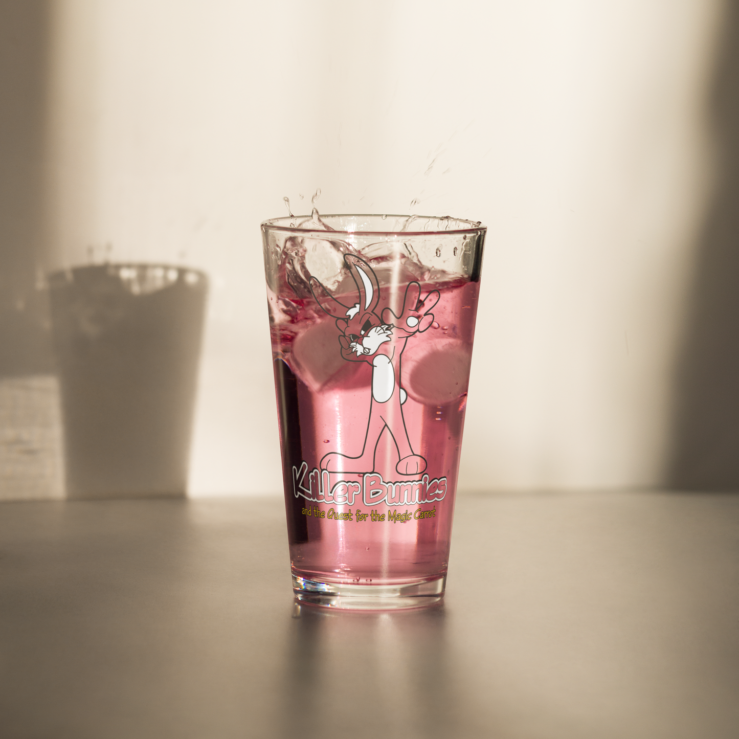 Hypnotic Bunny Pint Glass with pink drink