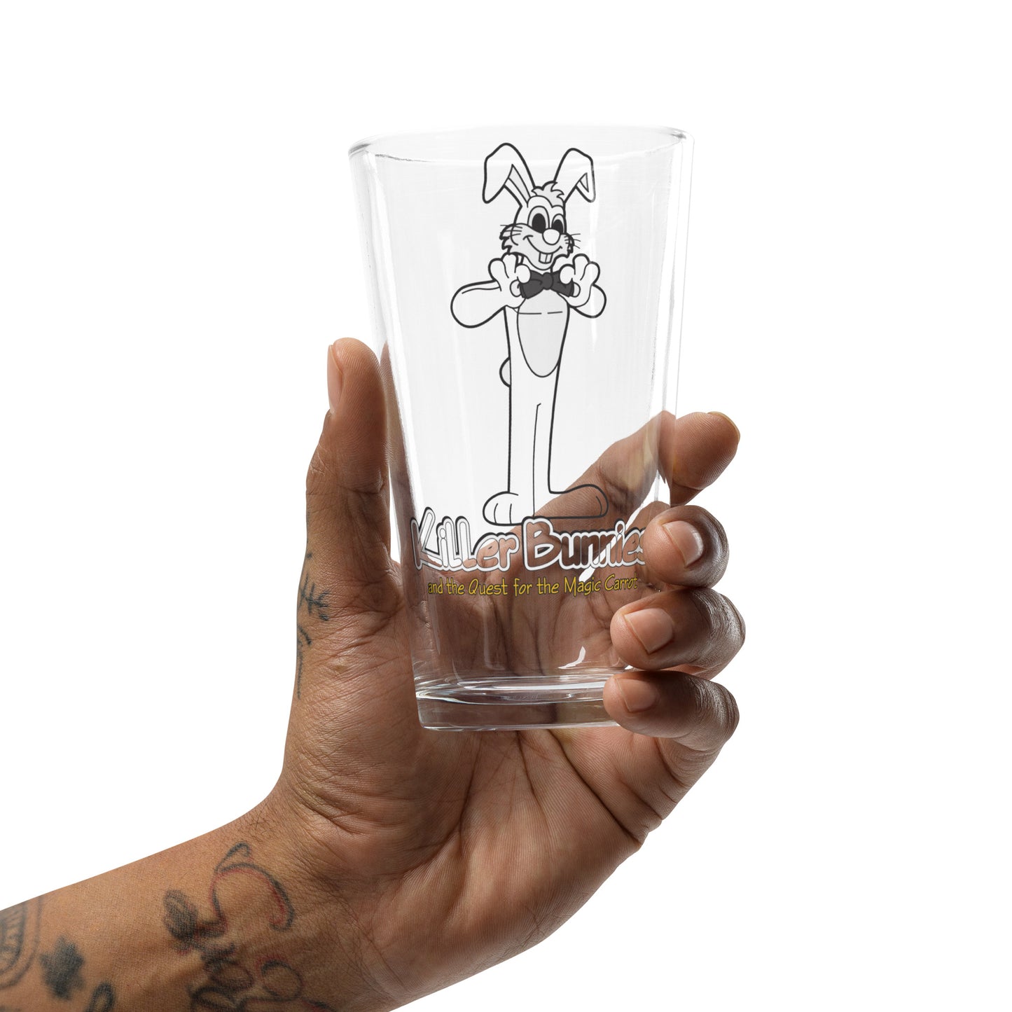 person holiding Spiffy Bunny Pint Glass