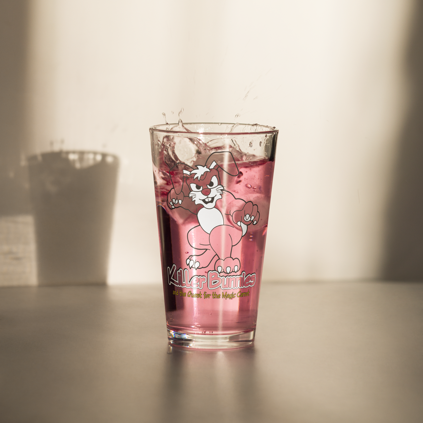 Truculent Bunny Pint Glass with pink drink