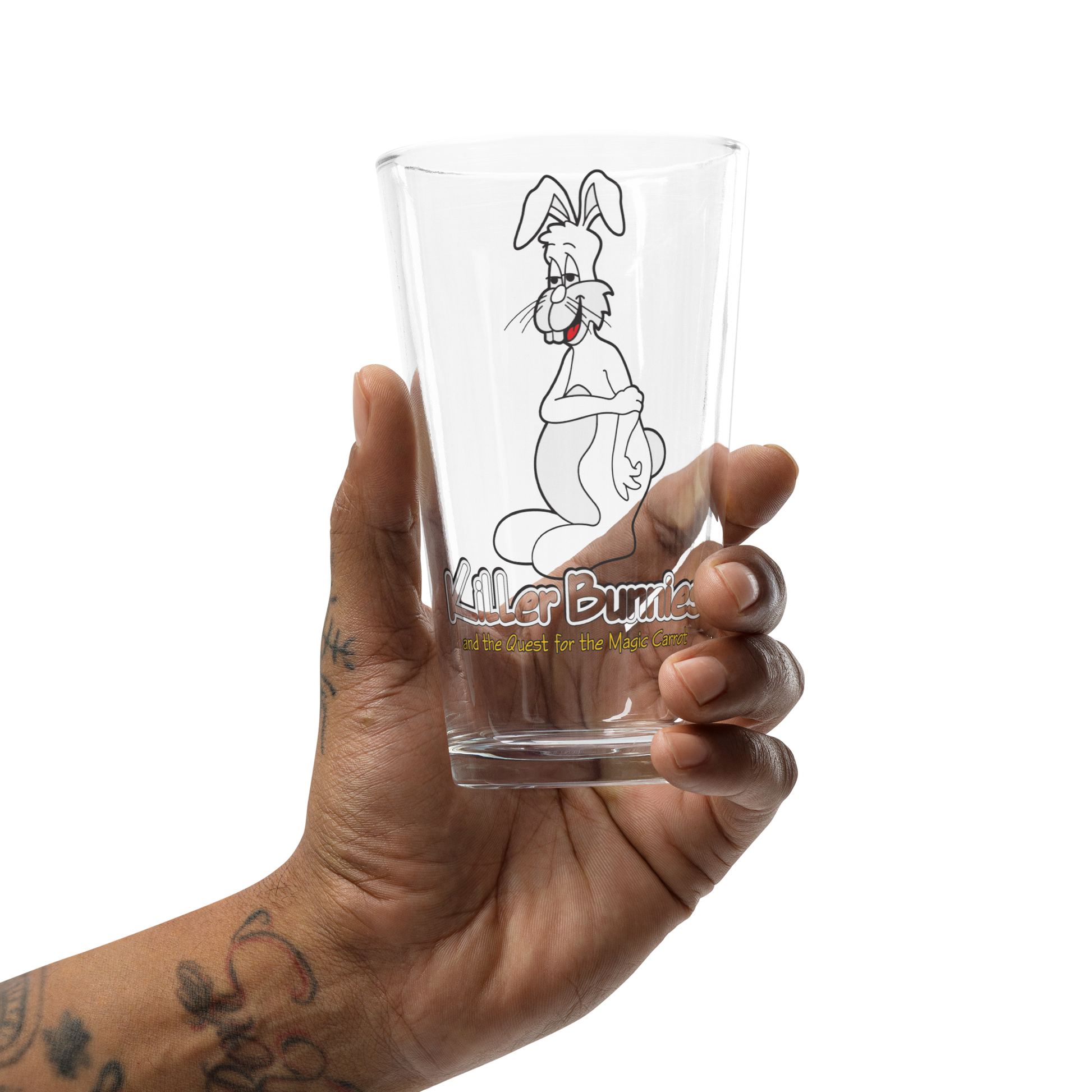 person holding Lumbering Bunny Pint Glass