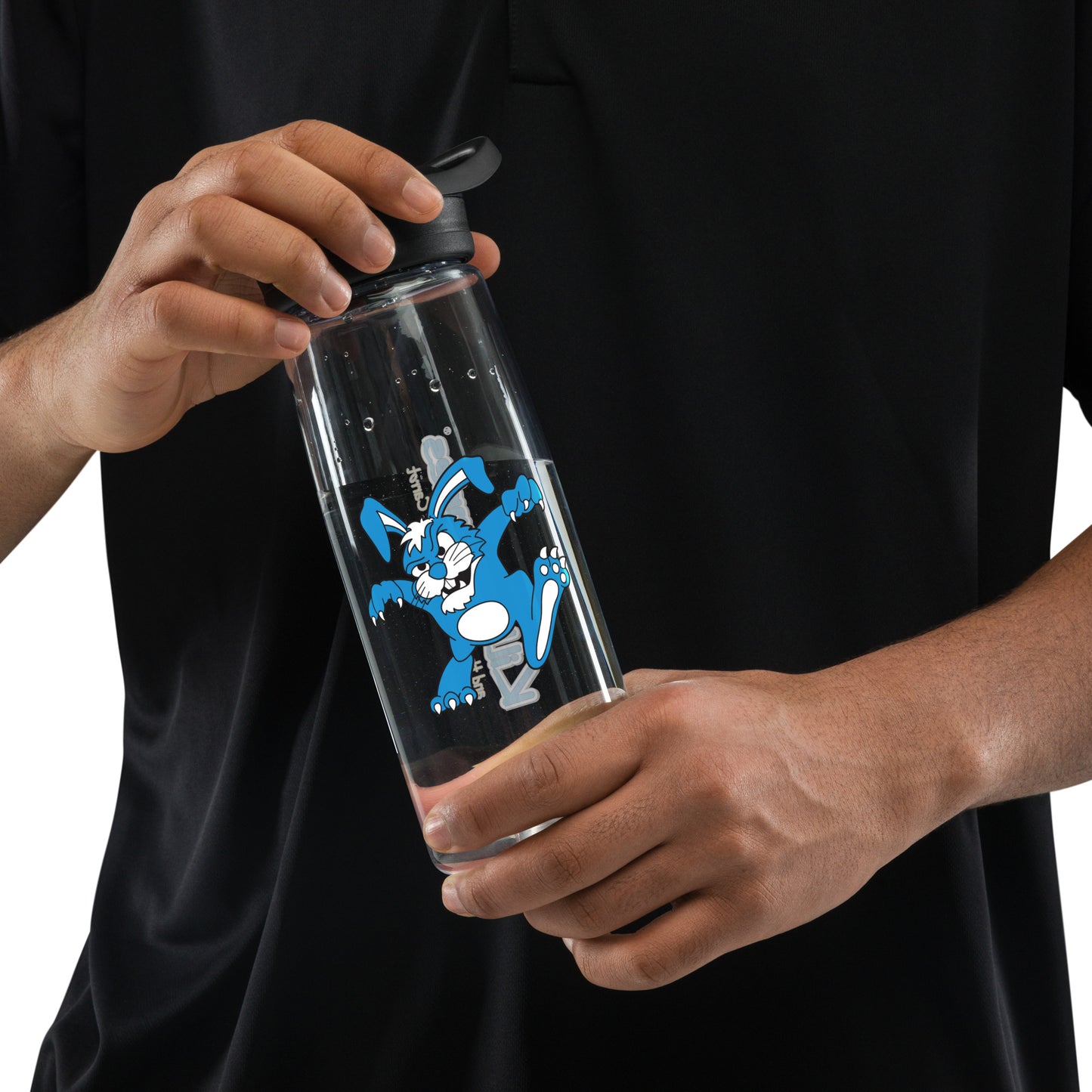 person holding Killer Bunnies Logo Sports Water Bottle
