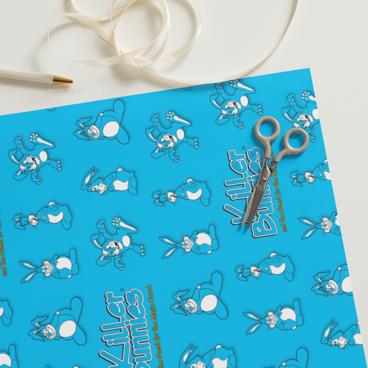 Blue Killer Bunnies Wrapping Paper Sheets