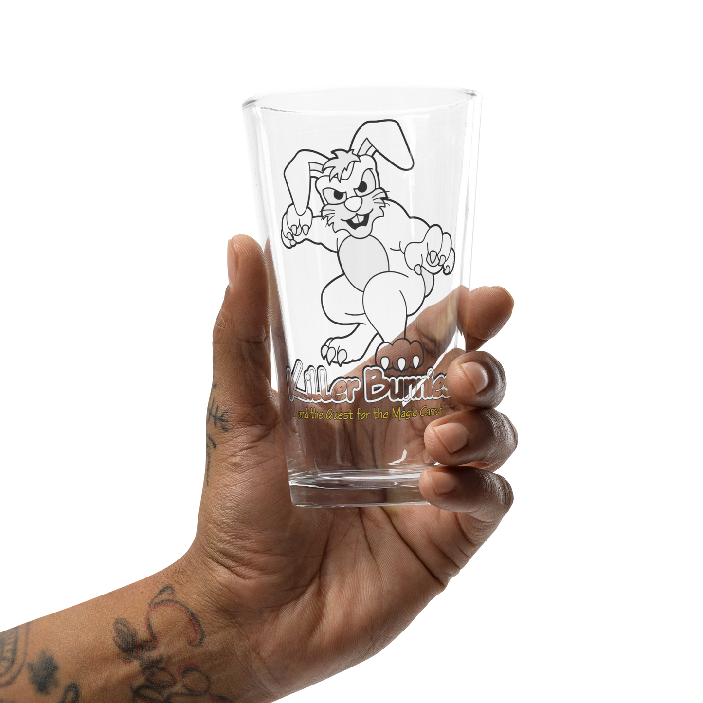 person holding Truculent Bunny Pint Glass